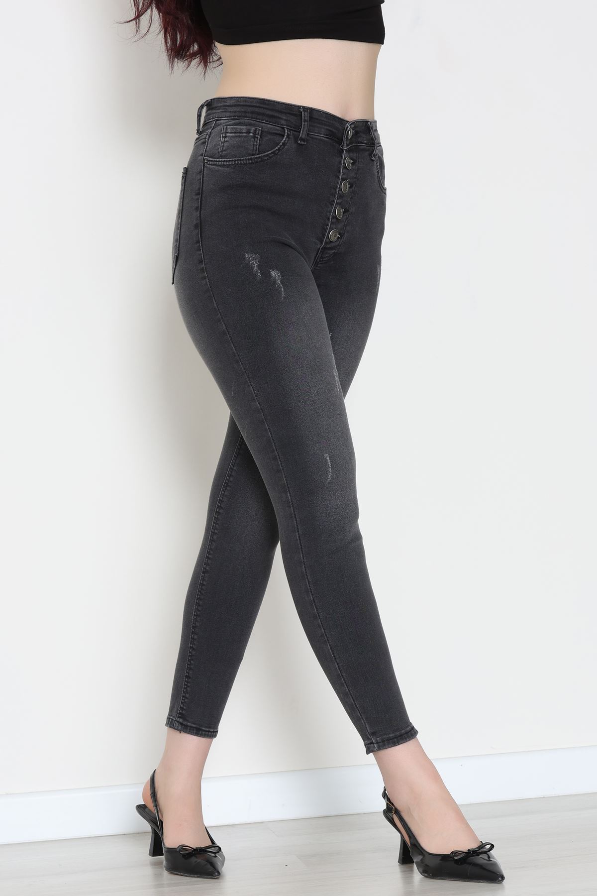 Düğmeli Dar Paça Kot Pantolon Füme - 42700.2121.