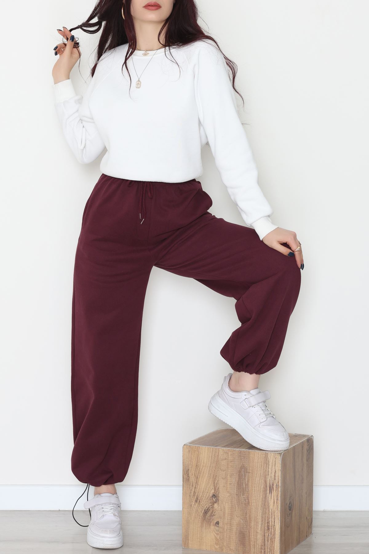 3 İplik Şardonlu Paça Stoperli Eşofman Altı Mürdüm - 52069.2113.