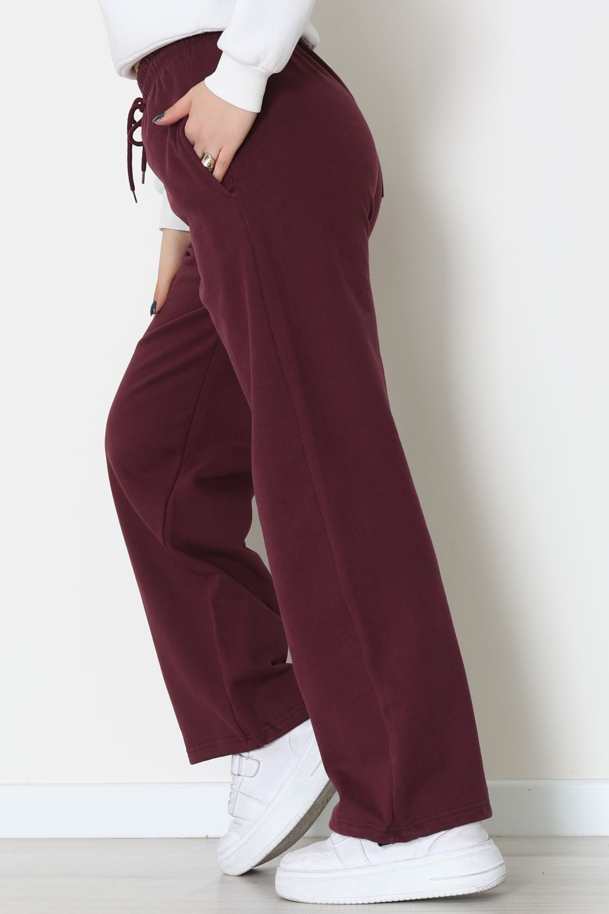 3 İplik Şardonlu Paça Stoperli Eşofman Altı Mürdüm - 52069.2113.