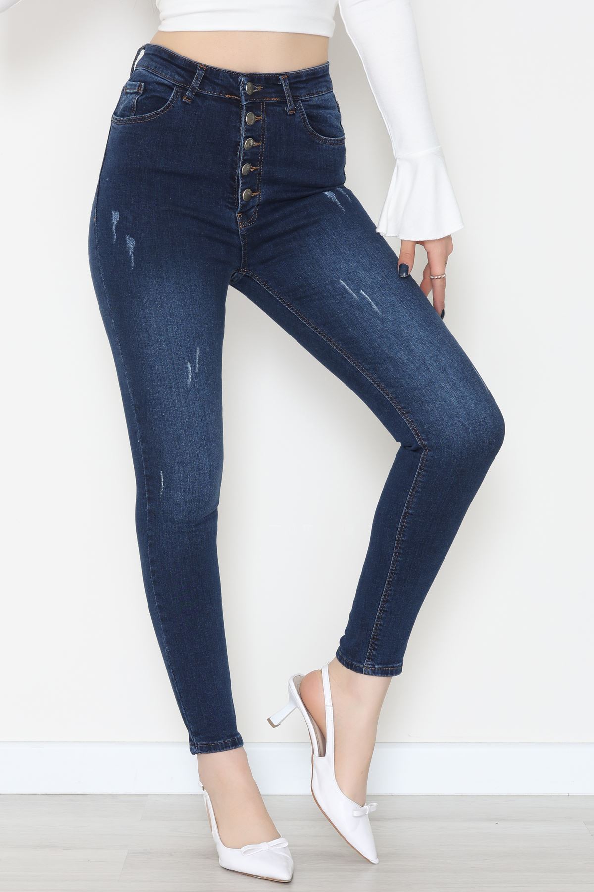 Düğmeli Dar Paça Kot Pantolon Koyumavi - 42700.2121.