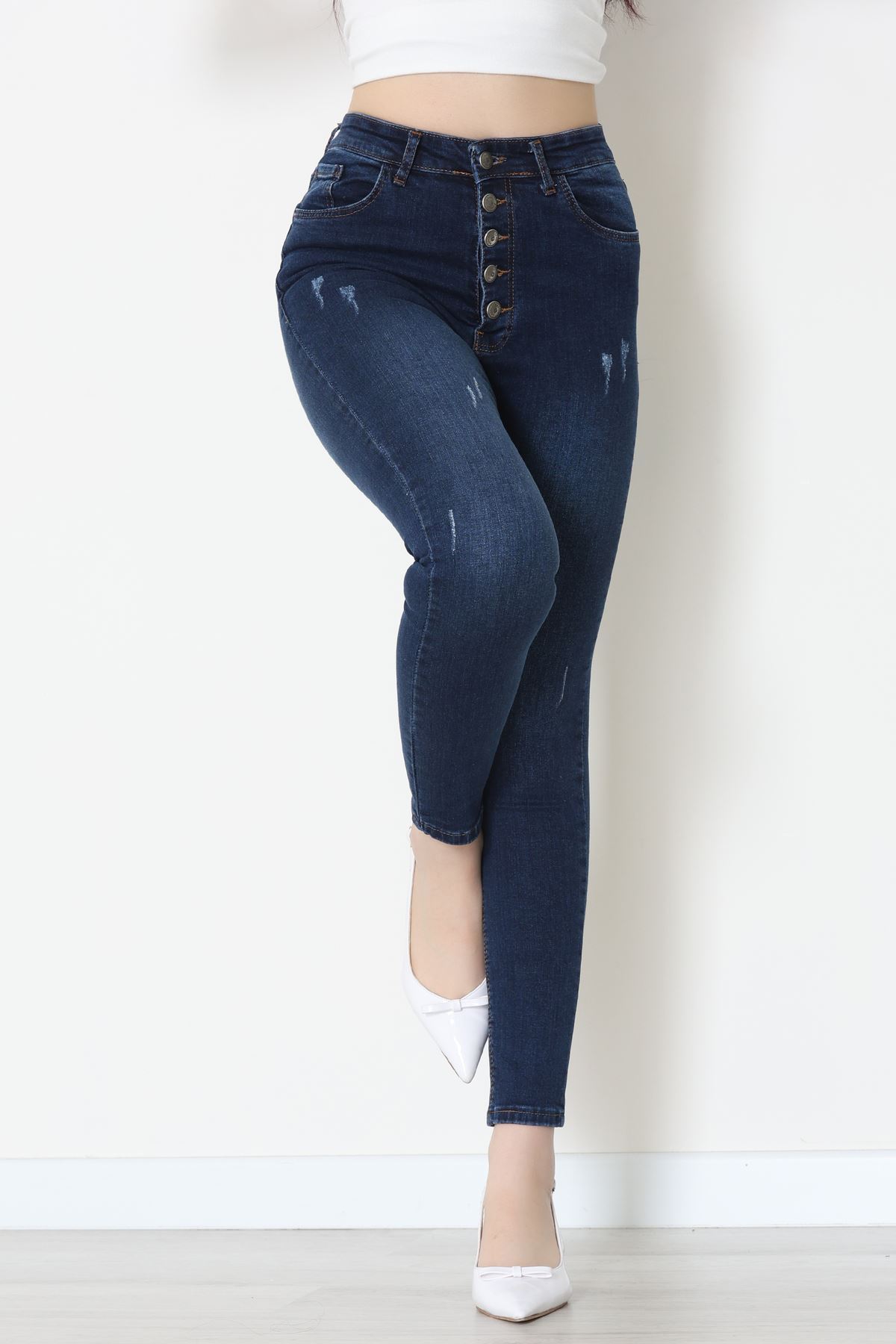 Düğmeli Dar Paça Kot Pantolon Koyumavi - 42700.2121.