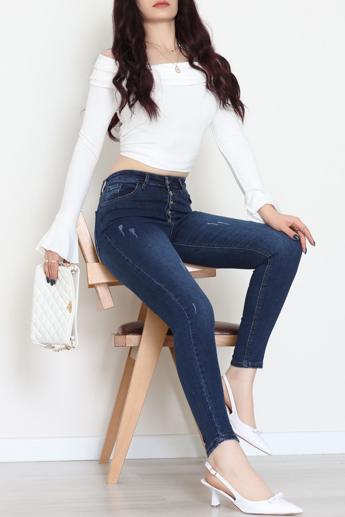 Düğmeli Dar Paça Kot Pantolon Koyumavi - 42700.2121.