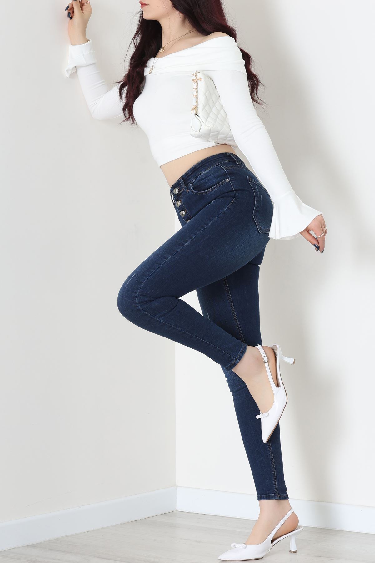 Düğmeli Dar Paça Kot Pantolon Koyumavi - 42700.2121.