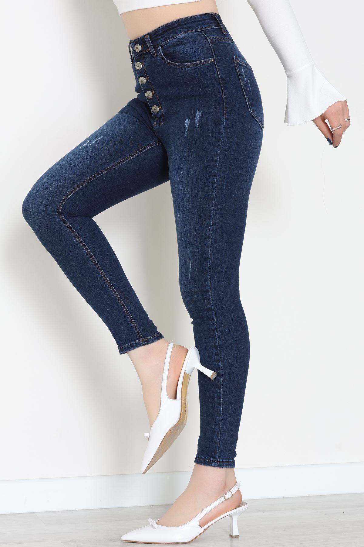 Düğmeli Dar Paça Kot Pantolon Koyumavi - 42700.2121.