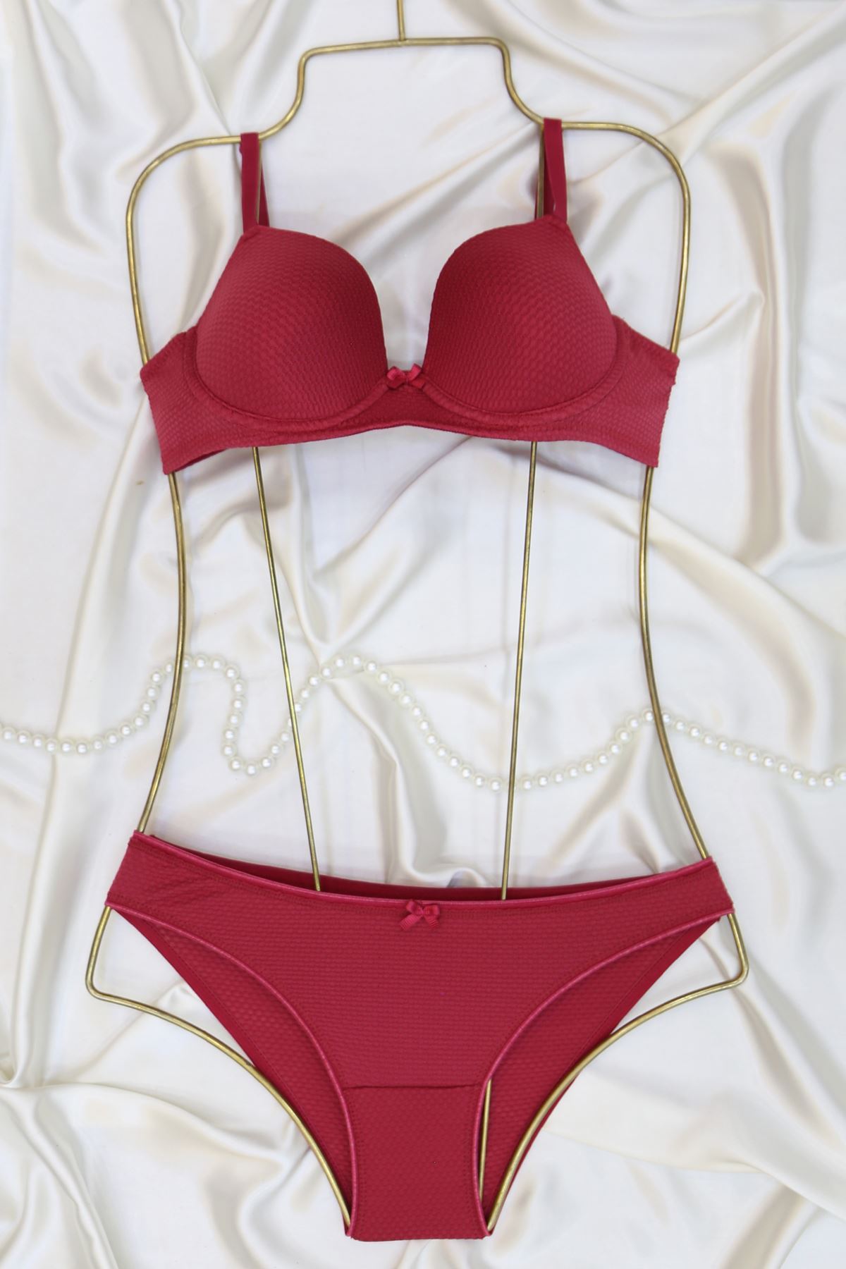 Küçük Petek Sütyen Takım Boş Kap Vişne - 2526-B.1783.