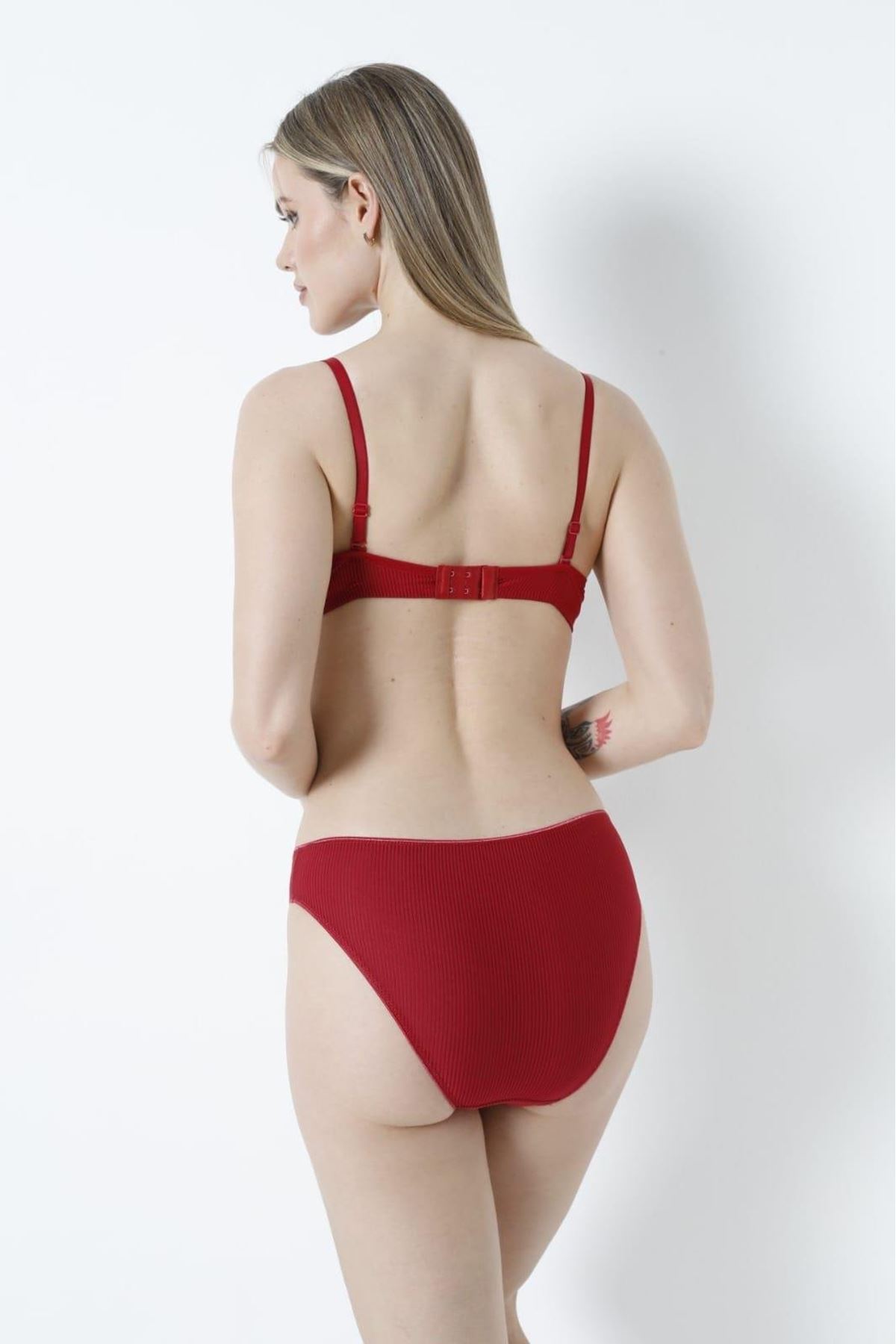 Sütyen Takım Çizgili Boş Vişne - 2530-B.1783.