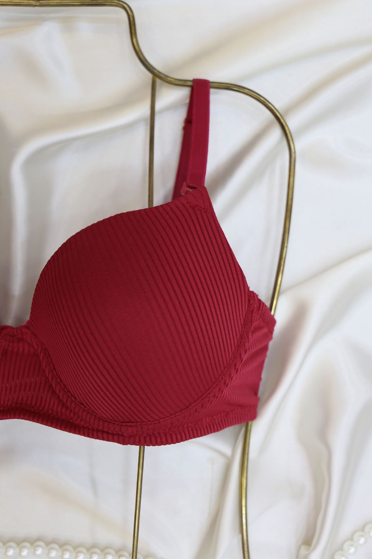 Sütyen Takım Çizgili Boş Vişne - 2530-B.1783.