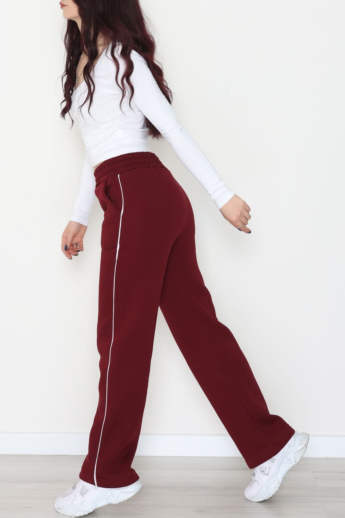 3 İplik Biyeli Palazzo Eşofman Altı Bordo - 30104.1878.