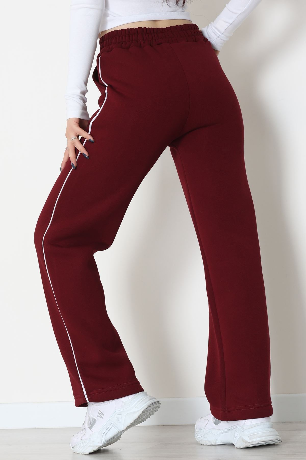 3 İplik Biyeli Palazzo Eşofman Altı Bordo - 30104.1878.