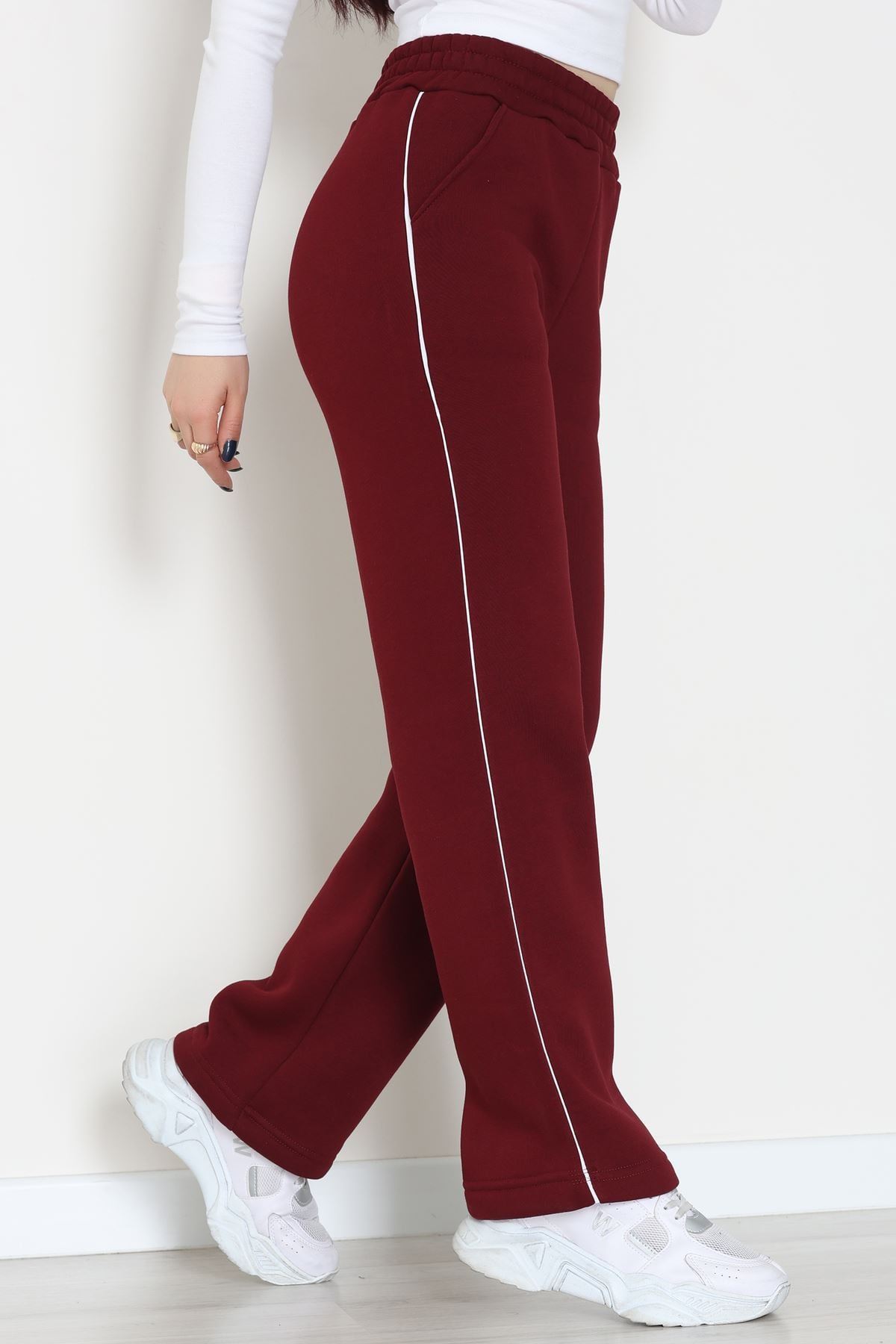 3 İplik Biyeli Palazzo Eşofman Altı Bordo - 30104.1878.