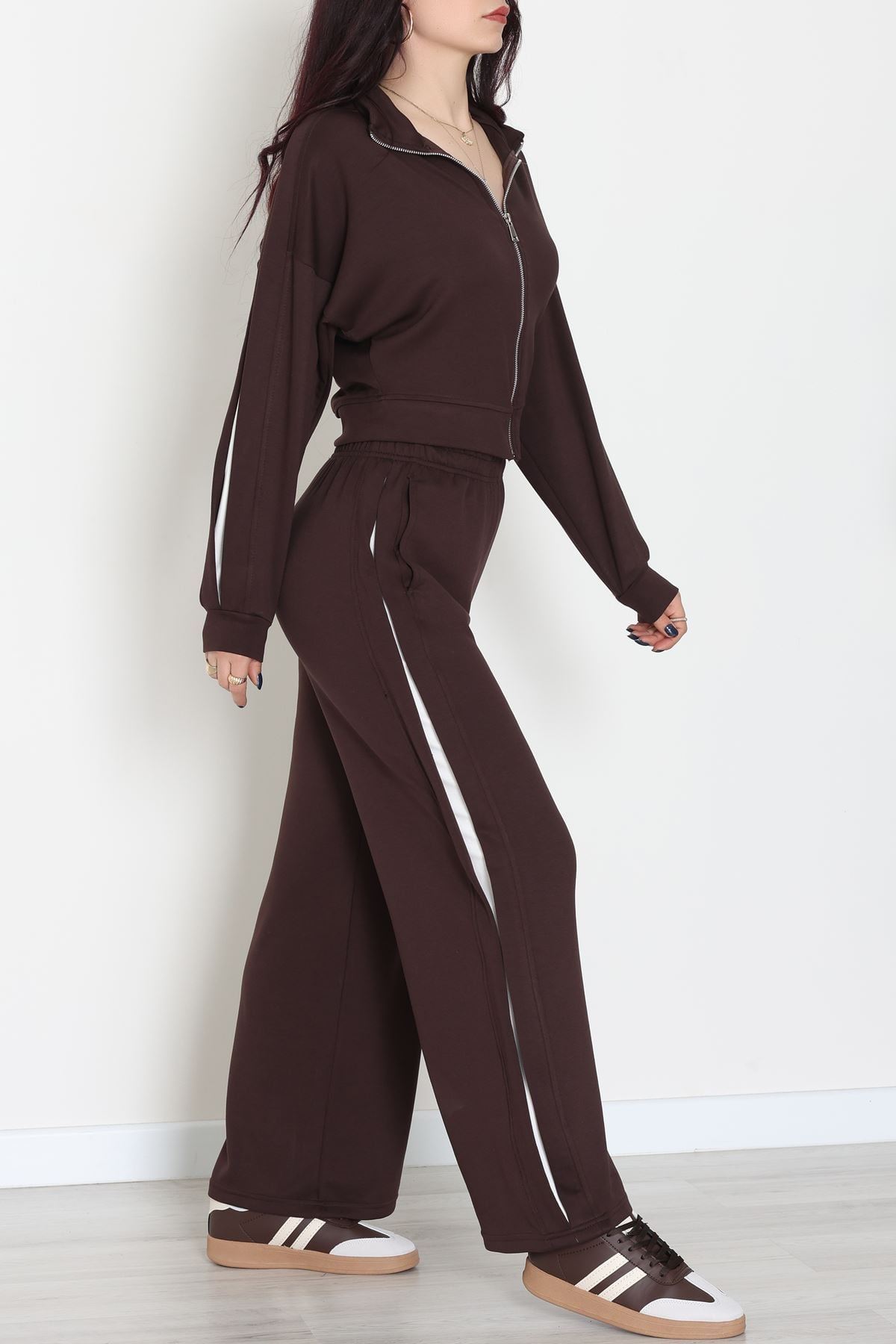 Gizli Şerit Modal Kumaş Takım Kahve - 4134.1247.