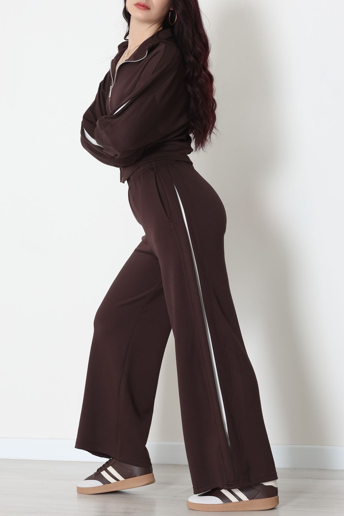 Gizli Şerit Modal Kumaş Takım Kahve - 4134.1247.