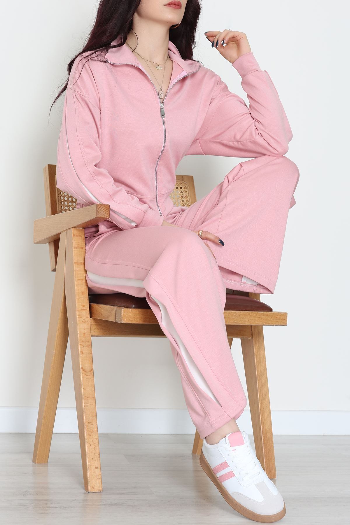 Gizli Şerit Modal Kumaş Takım Pudra - 4134.1247.