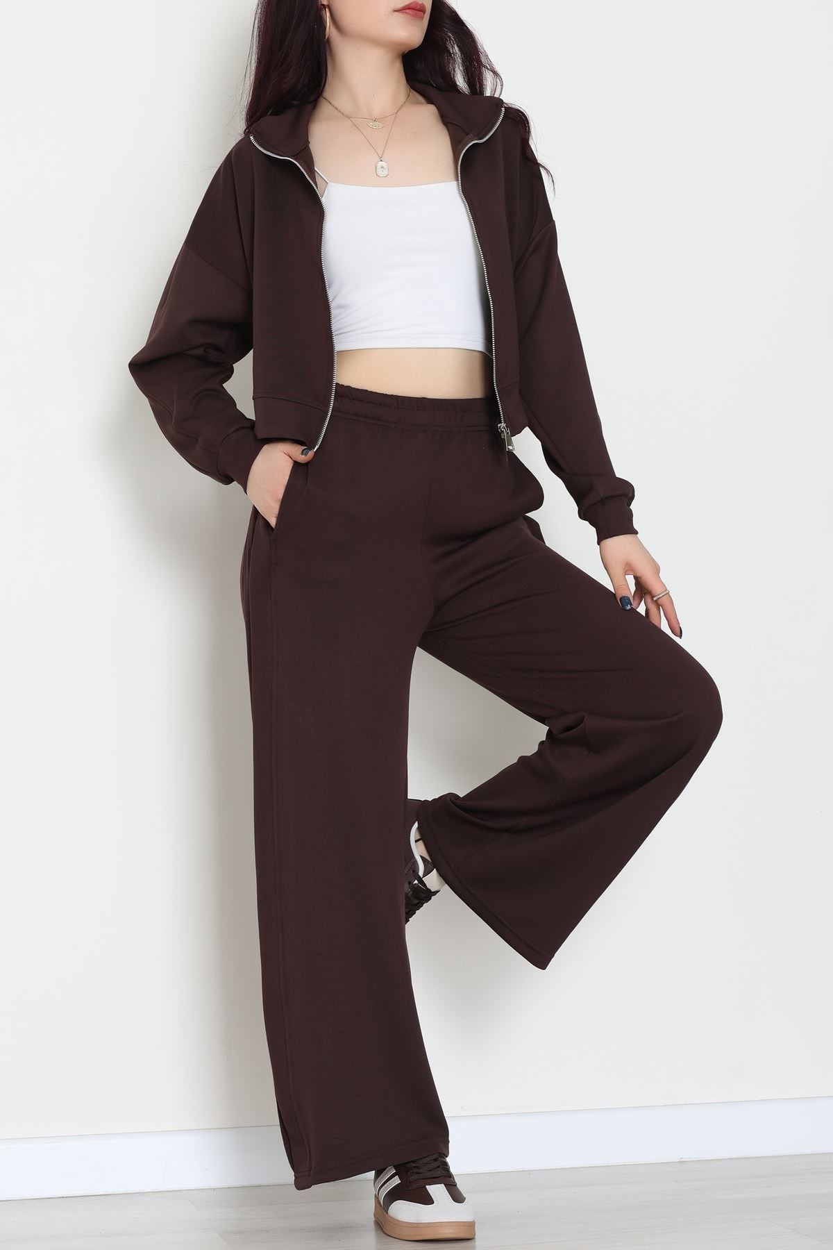 Gizli Şerit Modal Kumaş Takım Kahve - 4134.1247.