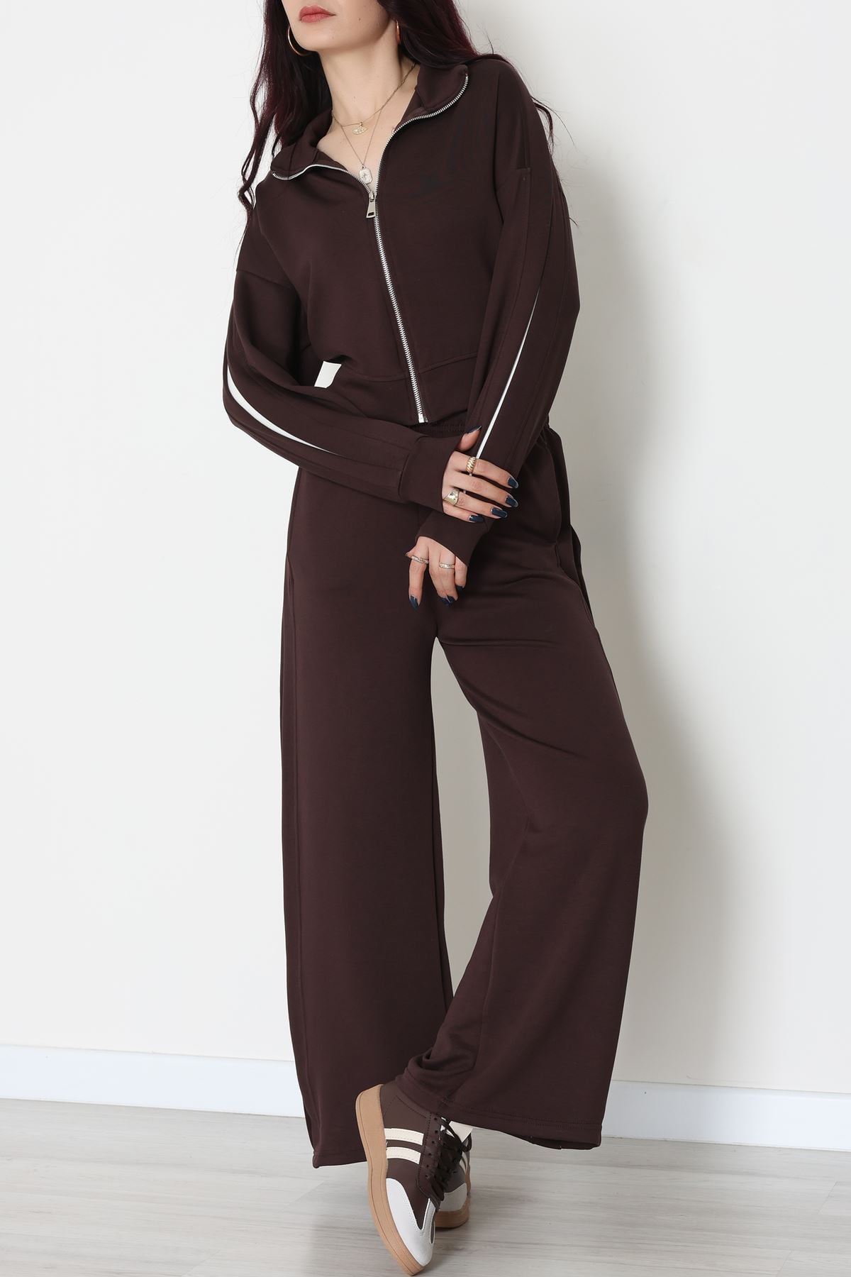 Gizli Şerit Modal Kumaş Takım Kahve - 4134.1247.