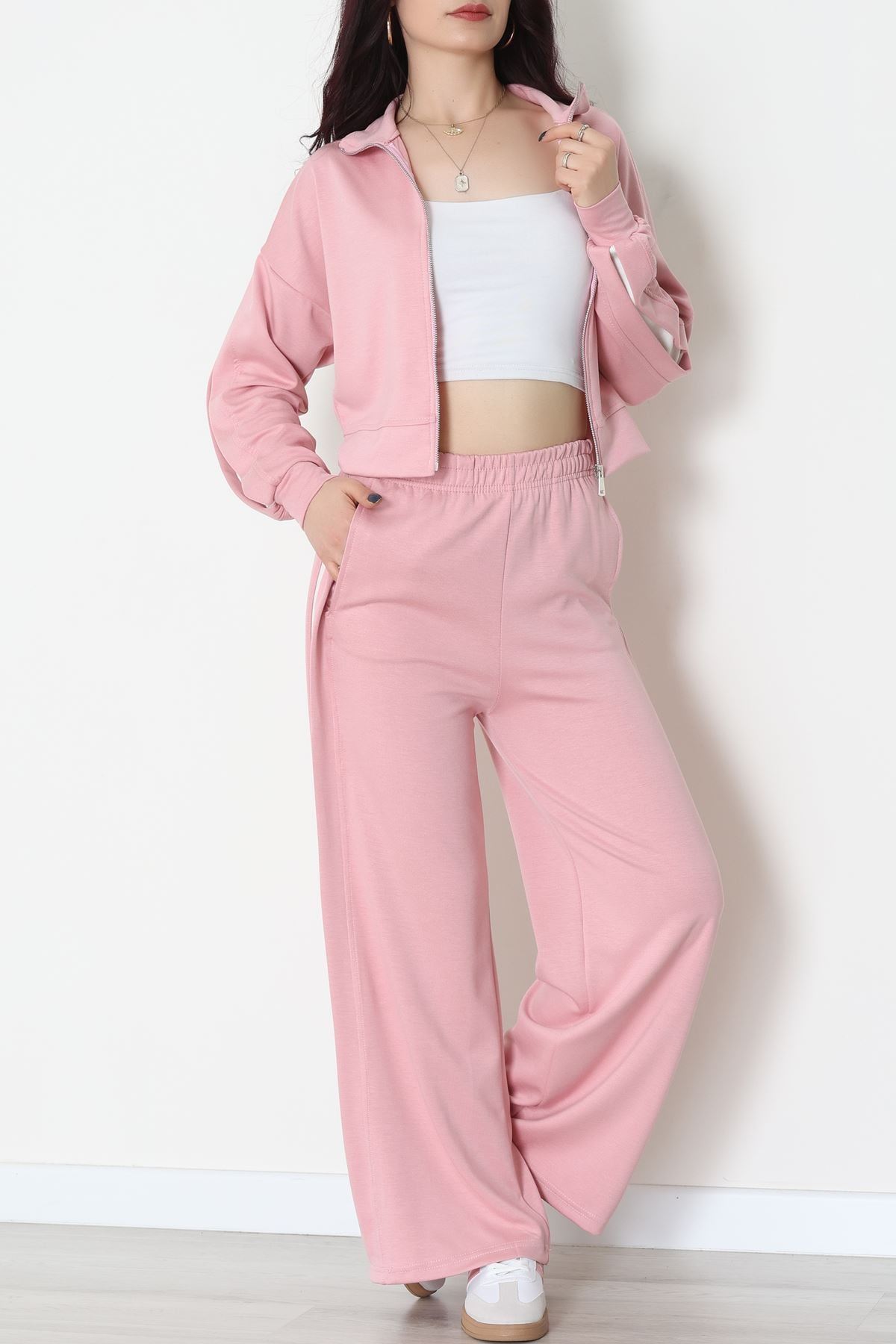 Gizli Şerit Modal Kumaş Takım Pudra - 4134.1247.