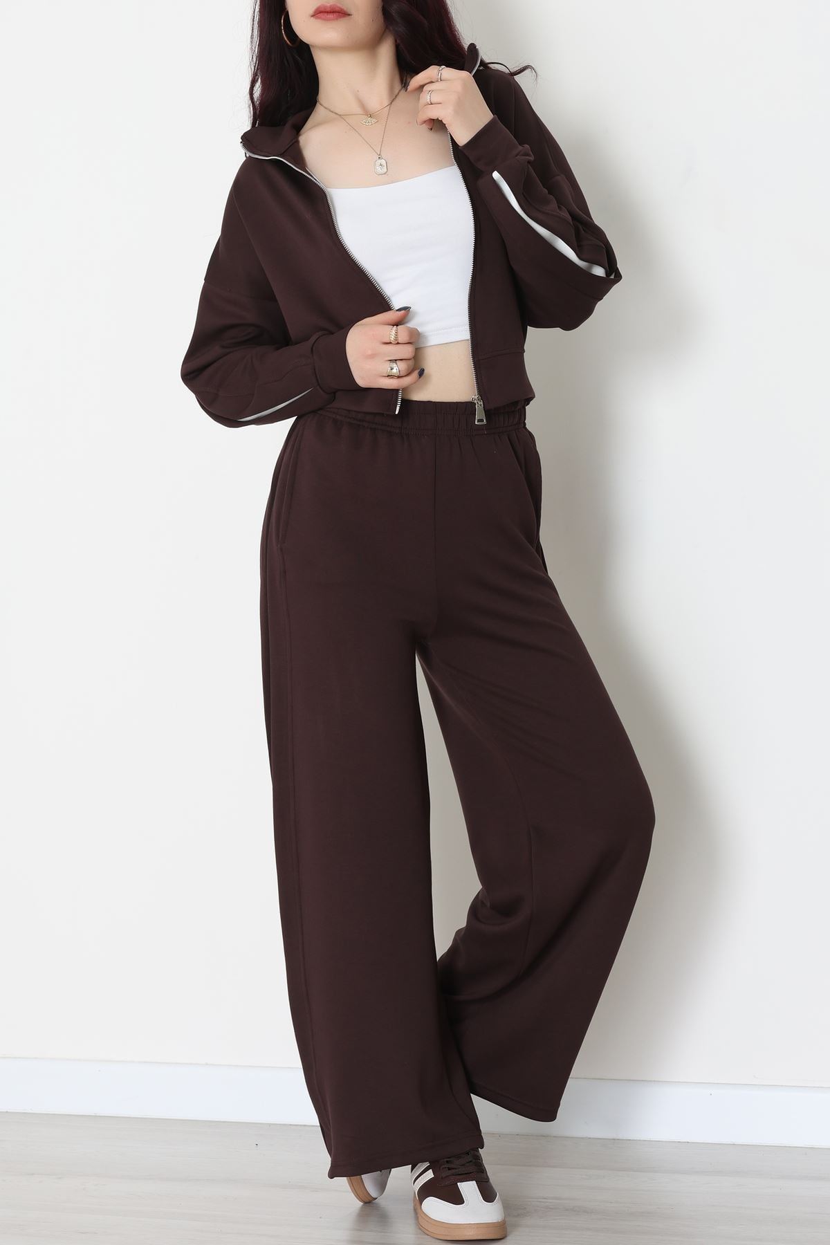 Gizli Şerit Modal Kumaş Takım Kahve - 4134.1247.