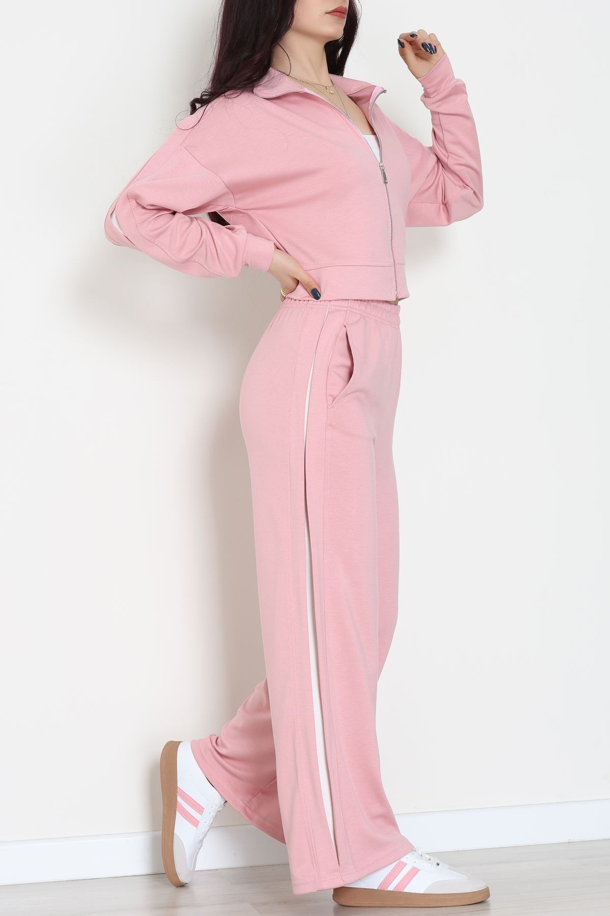 Gizli Şerit Modal Kumaş Takım Pudra - 4134.1247.