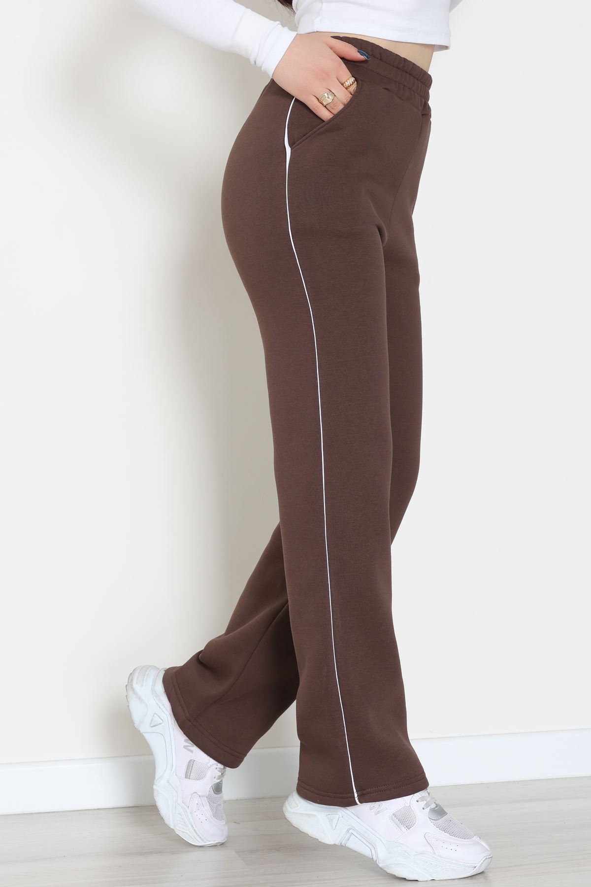 3 İplik Biyeli Palazzo Eşofman Altı Acıkahve - 30104.1878.