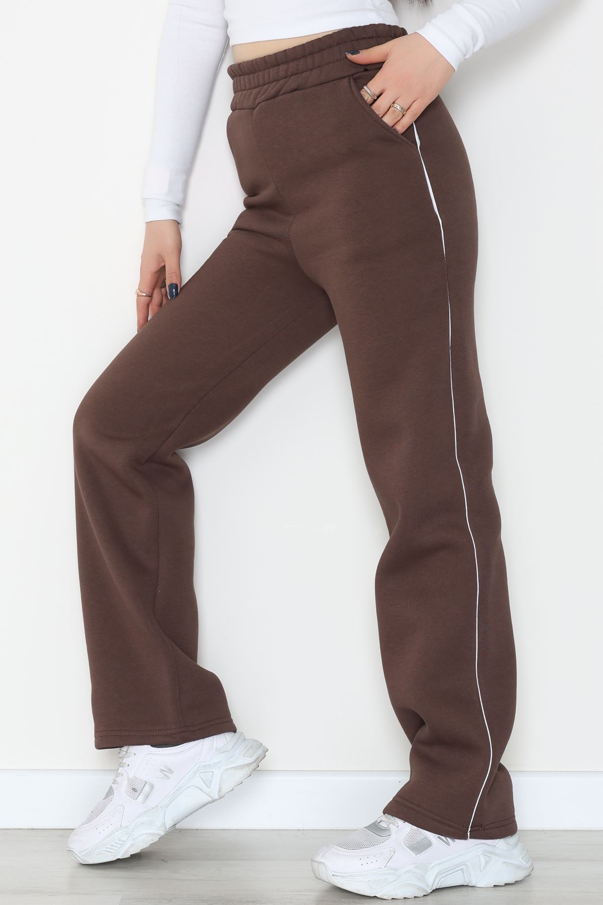 3 İplik Biyeli Palazzo Eşofman Altı Acıkahve - 30104.1878.