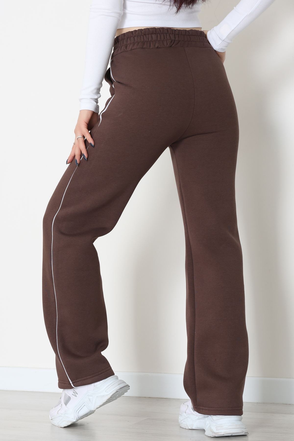 3 İplik Biyeli Palazzo Eşofman Altı Acıkahve - 30104.1878.