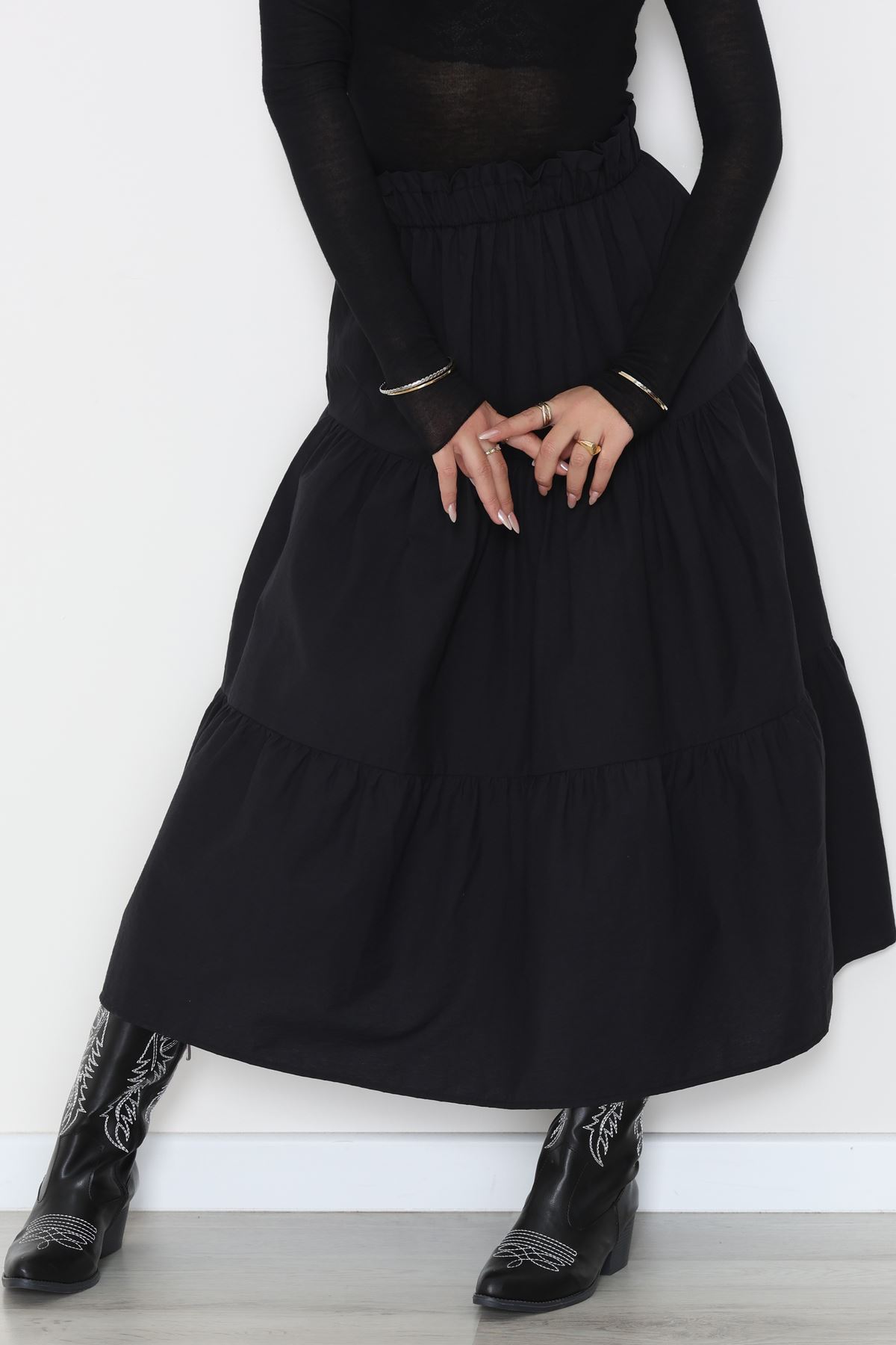 Pamuklu Dokuma Çingene Etek Siyah - 51058.1837.