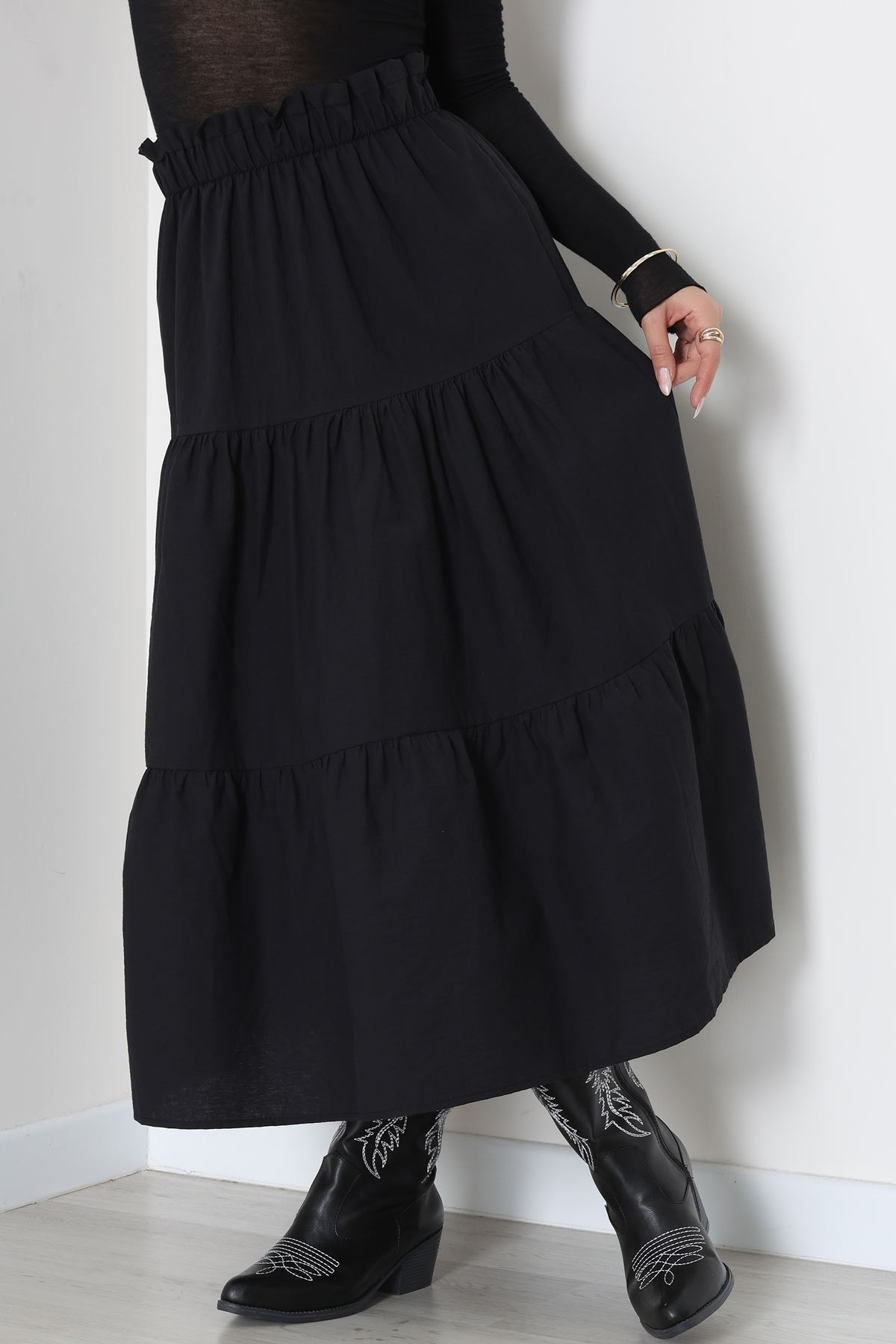 Pamuklu Dokuma Çingene Etek Siyah - 51058.1837.