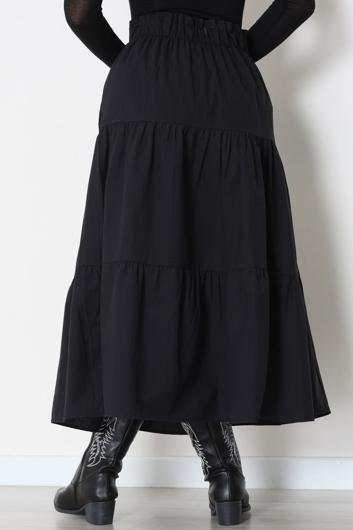 Pamuklu Dokuma Çingene Etek Siyah - 51058.1837.