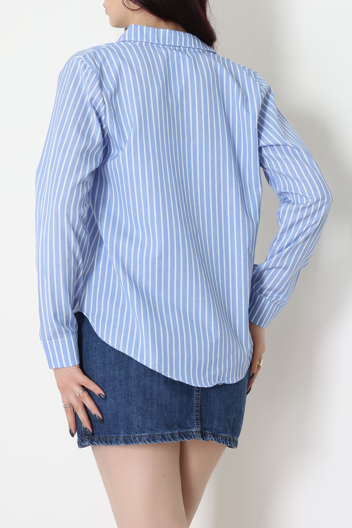 Pamuk Polyester Çizgili Gömlek Koyumavibeyaz3 - 51064.147.