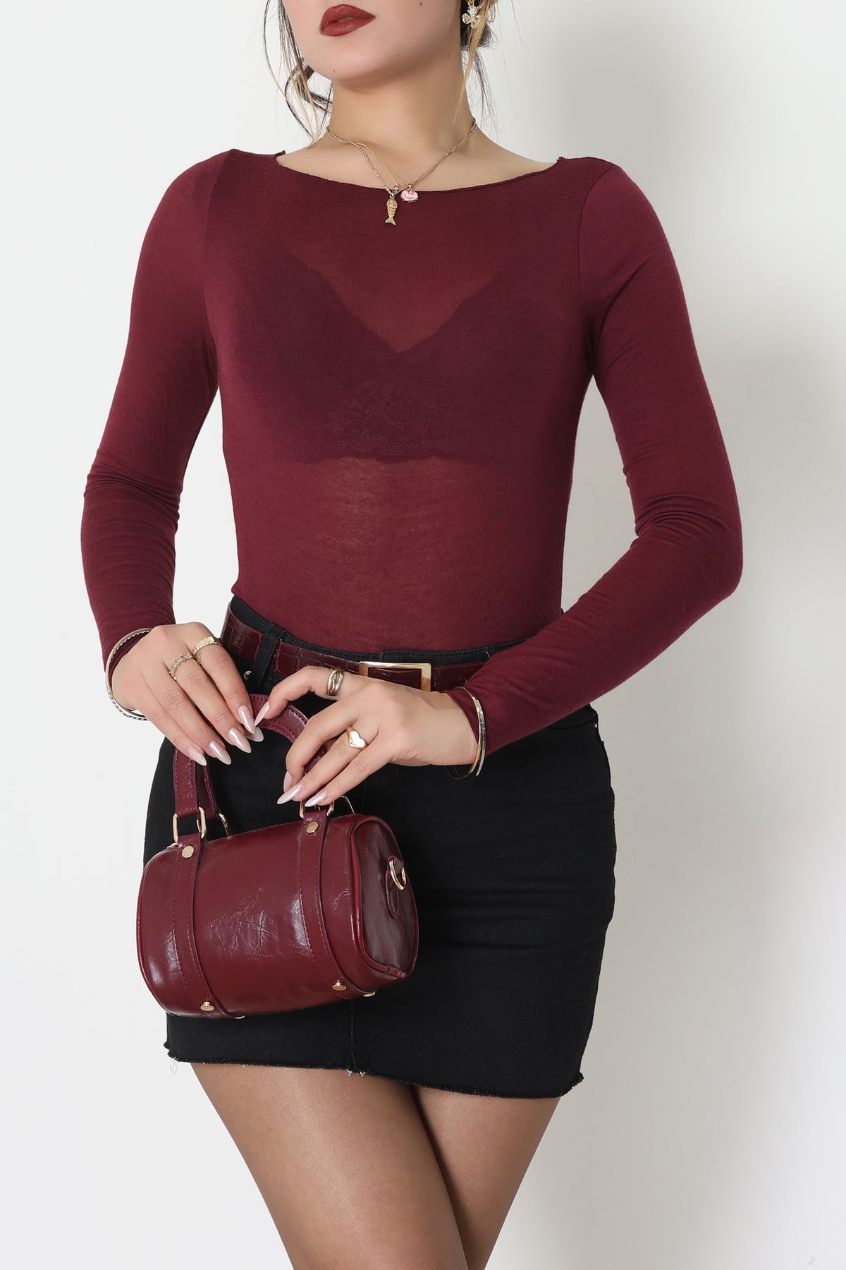 Kaşmir Transparan Body Bordo - 31741.2115.