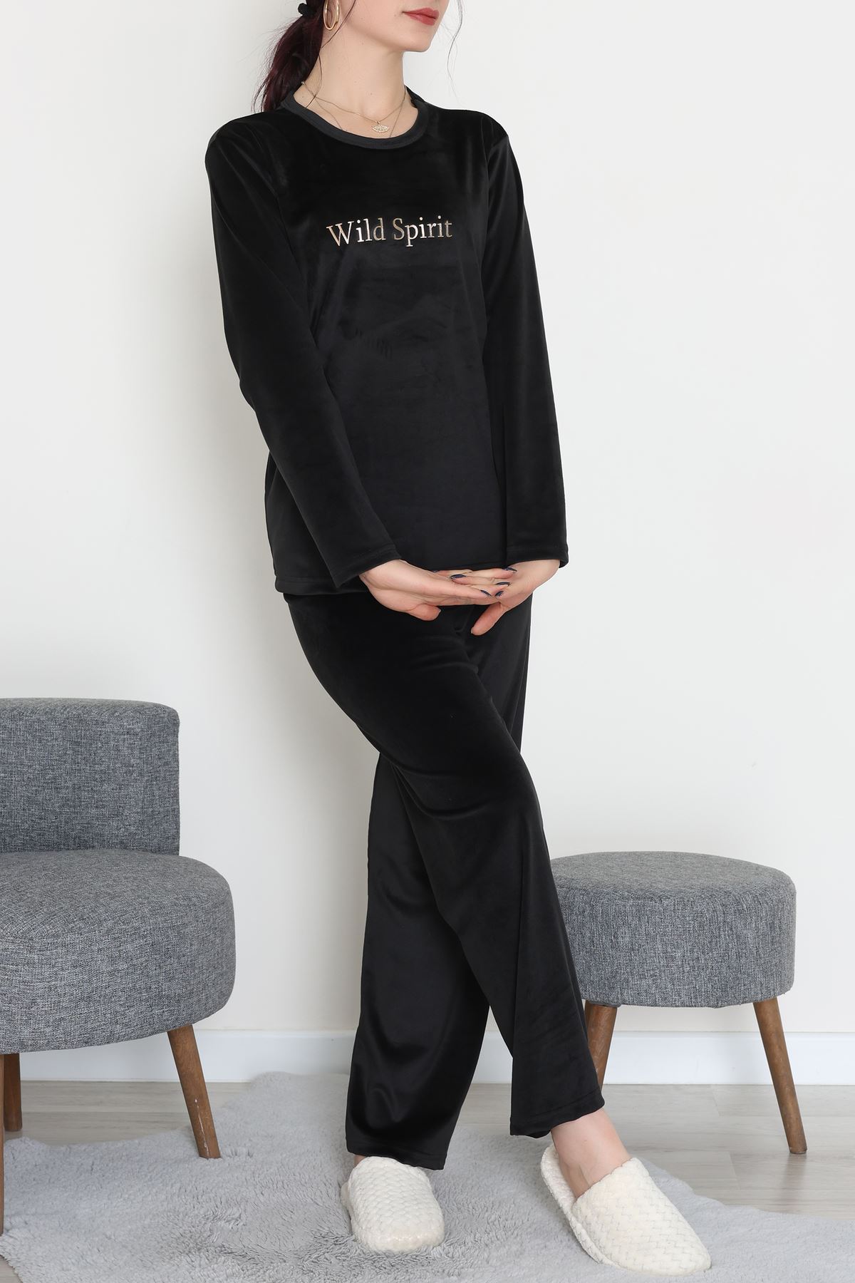 Fransız Kadife Baskılı Takım Siyah - 465.1287.