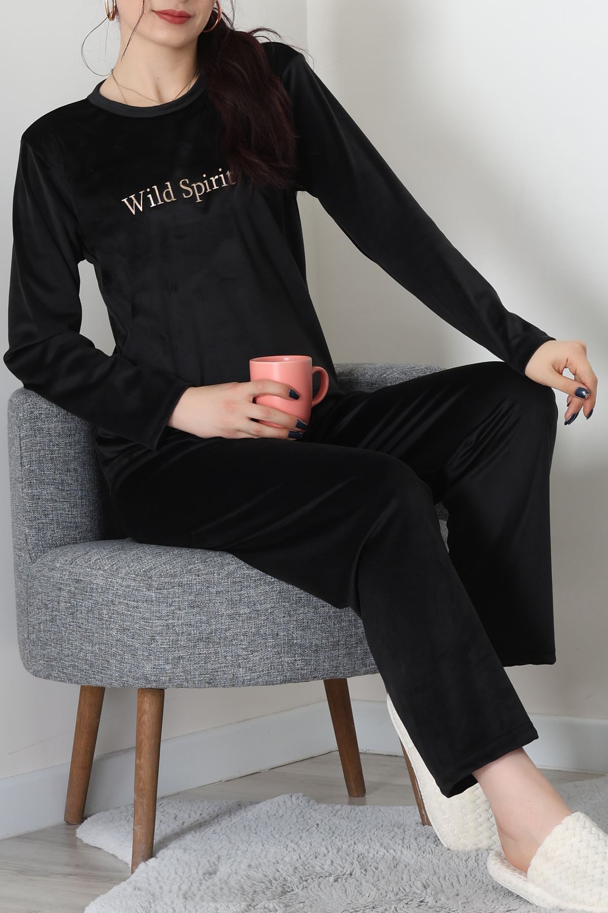 Fransız Kadife Baskılı Takım Siyah - 465.1287.