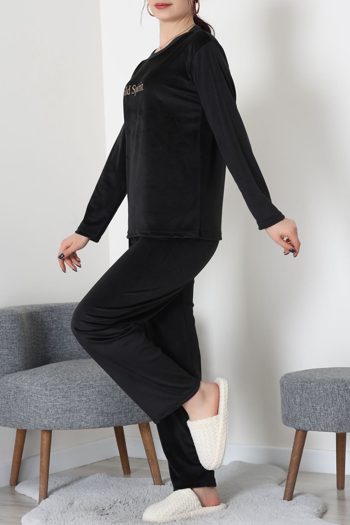 Fransız Kadife Baskılı Takım Siyah - 465.1287.