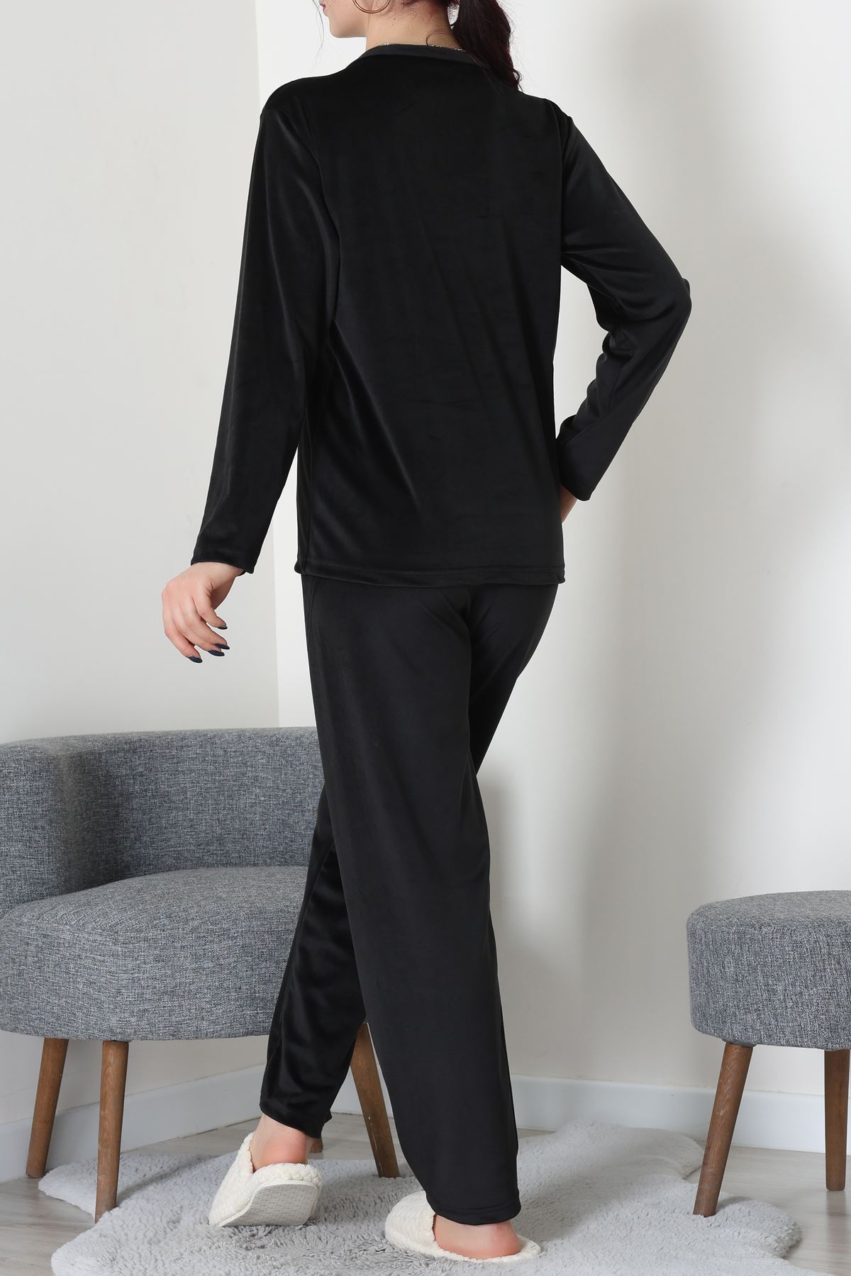 Fransız Kadife Baskılı Takım Siyah - 465.1287.