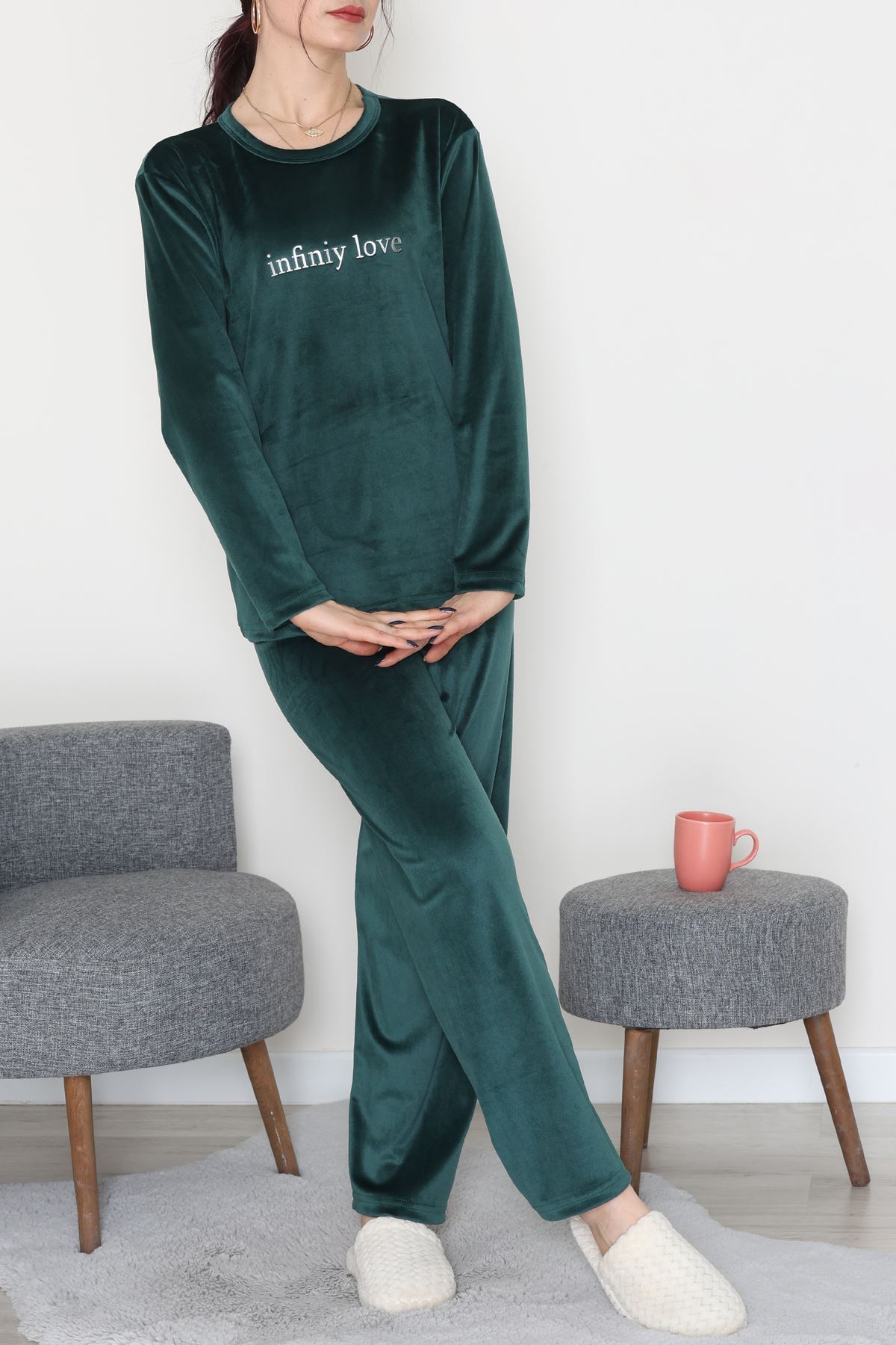 Fransız Kadife Baskılı Takım Zümrüt - 465.1287.