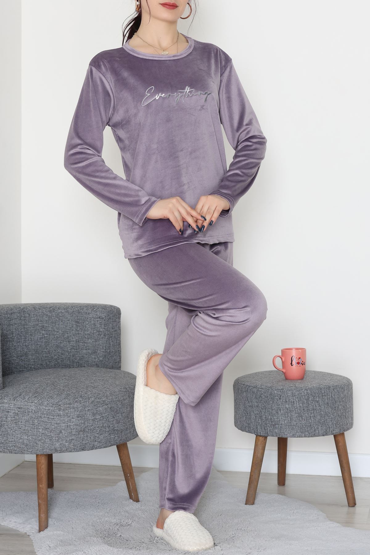 Fransız Kadife Baskılı Takım Lila - 465.1287.