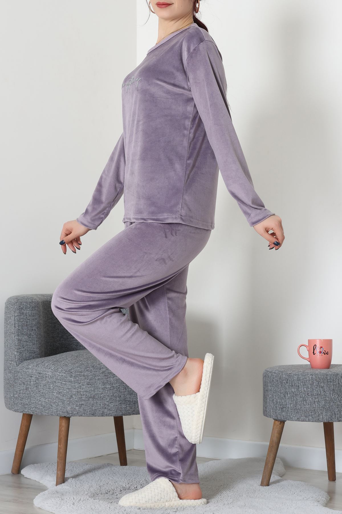 Fransız Kadife Baskılı Takım Lila - 465.1287.