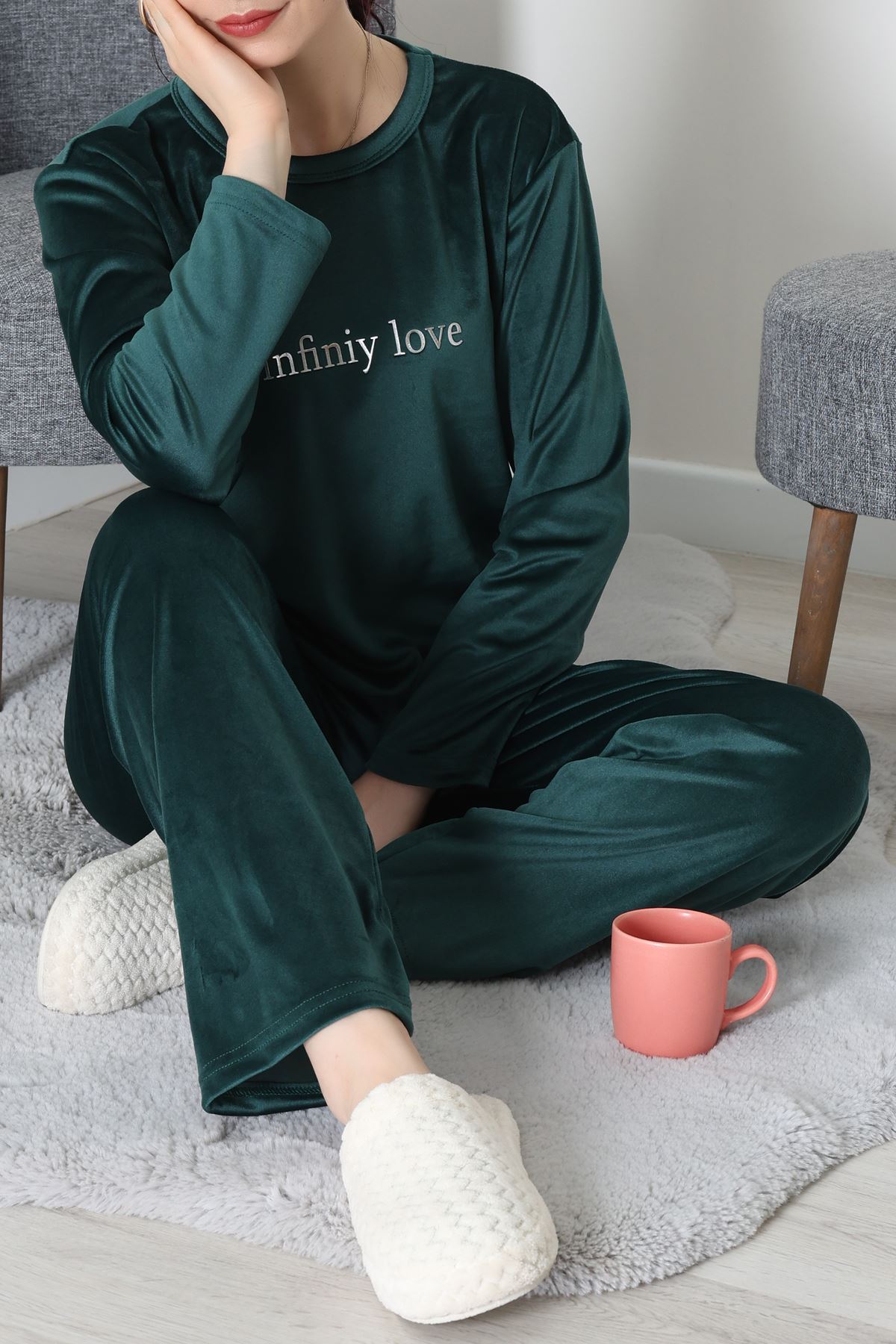 Fransız Kadife Baskılı Takım Zümrüt - 465.1287.