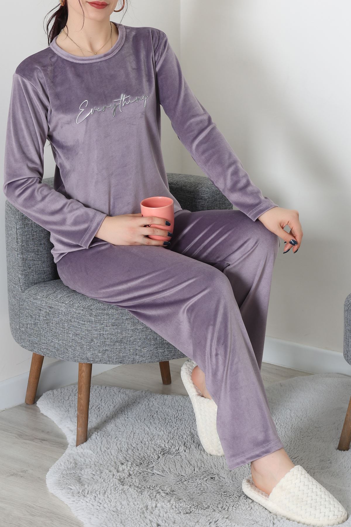 Fransız Kadife Baskılı Takım Lila - 465.1287.