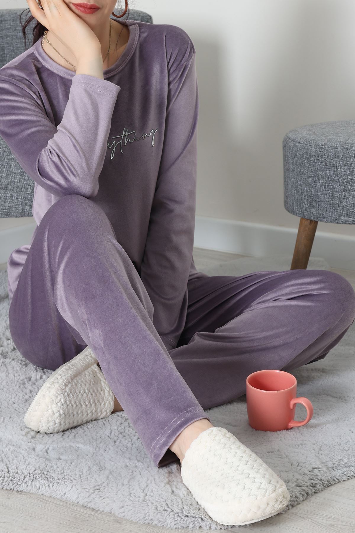 Fransız Kadife Baskılı Takım Lila - 465.1287.