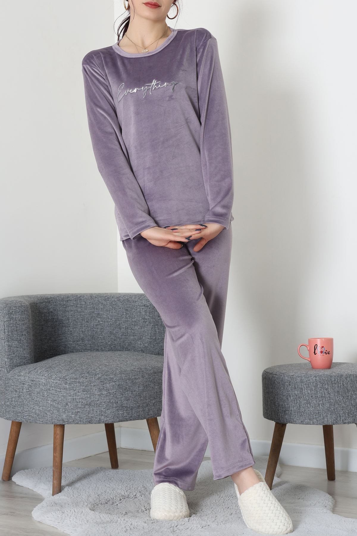 Fransız Kadife Baskılı Takım Lila - 465.1287.