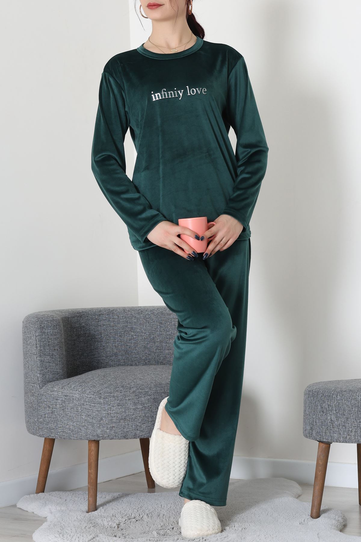 Fransız Kadife Baskılı Takım Zümrüt - 465.1287.