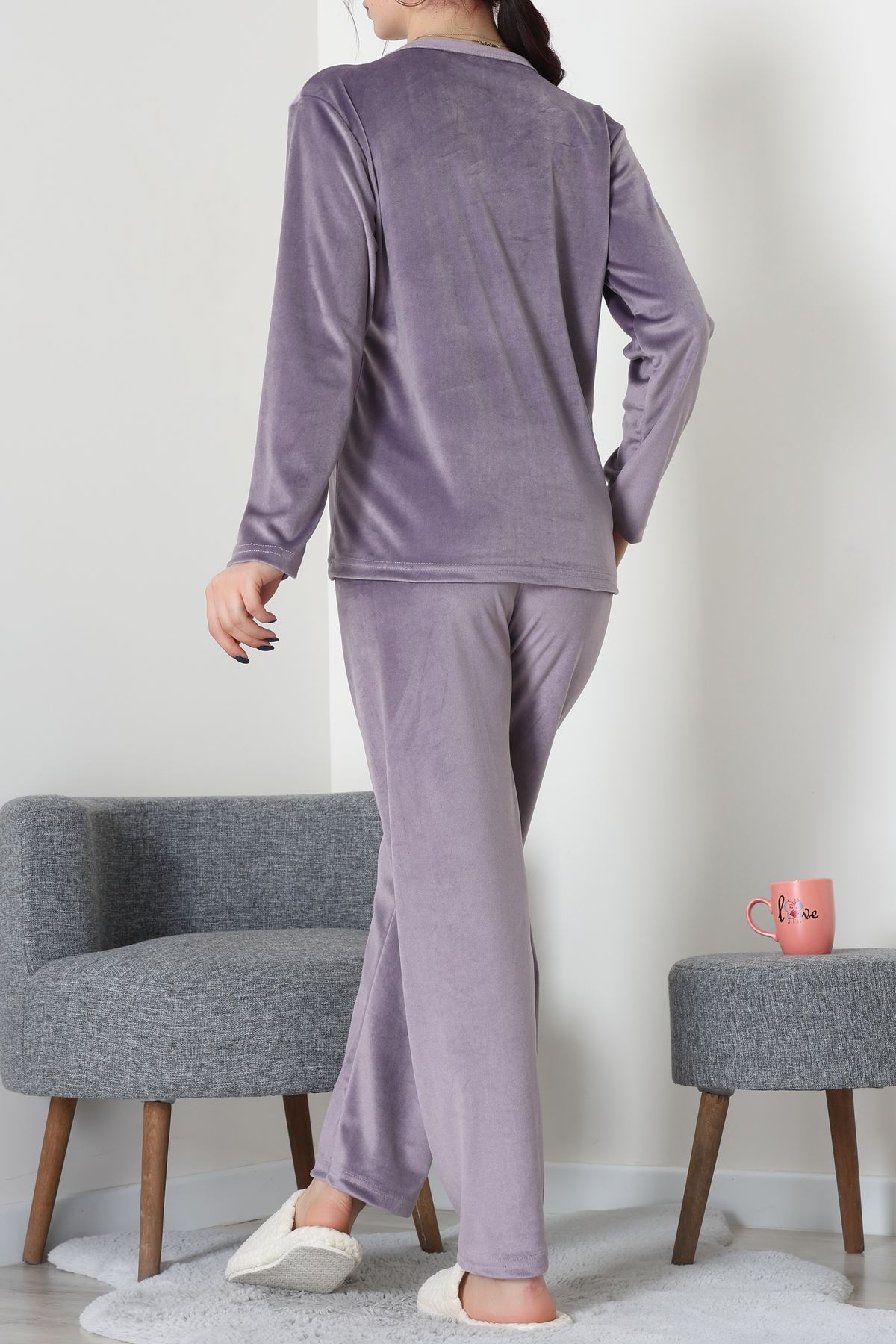 Fransız Kadife Baskılı Takım Lila - 465.1287.