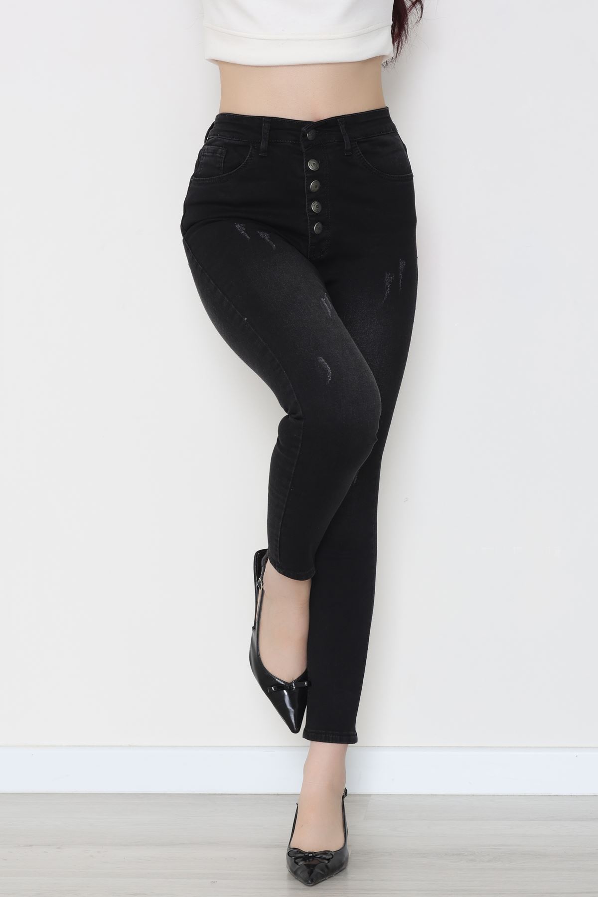 Düğmeli Dar Paça Kot Pantolon Koyufüme - 42700.2121.