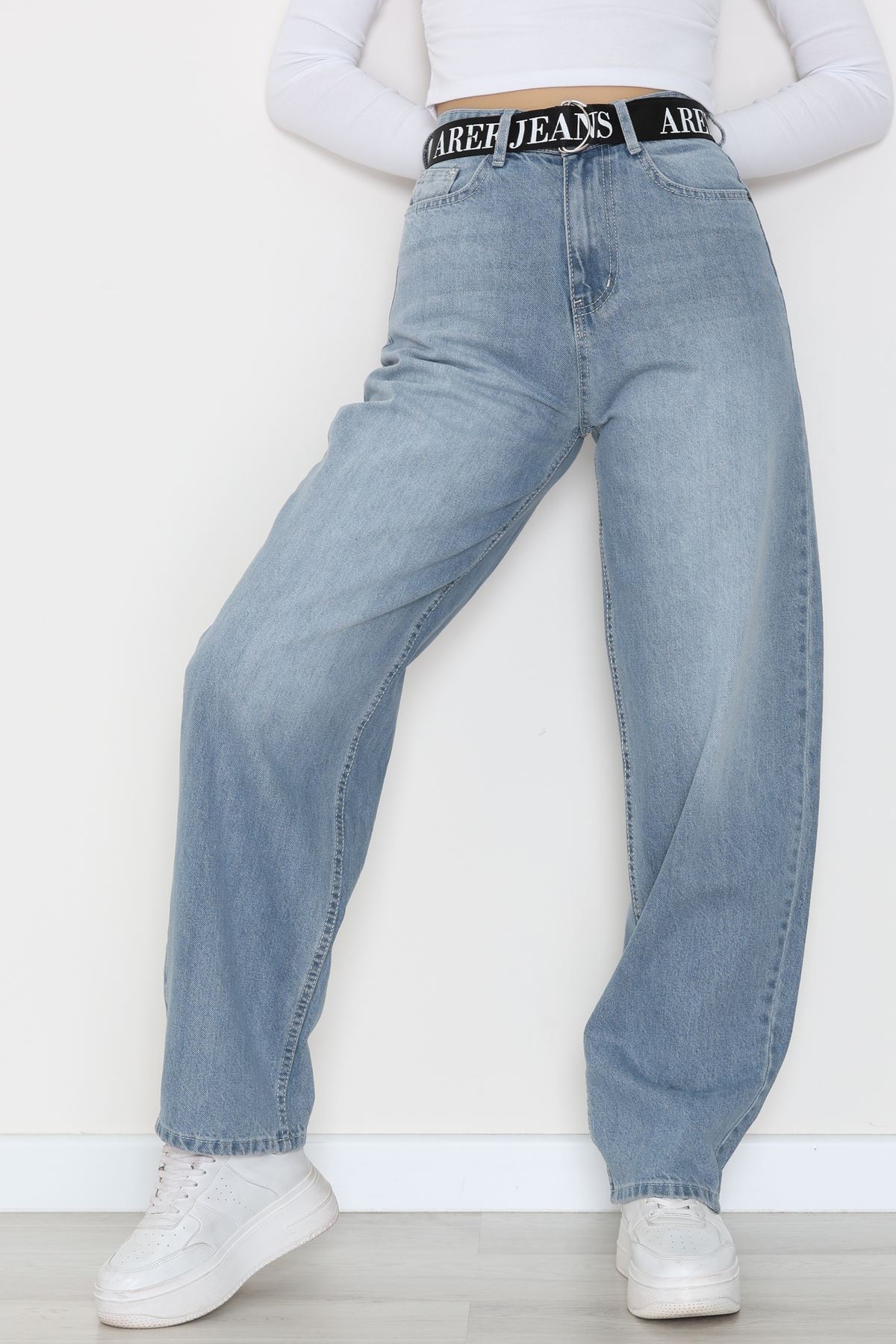 Kemerli Baggy Kot Pantolon Buzmavi - 32535.1566.