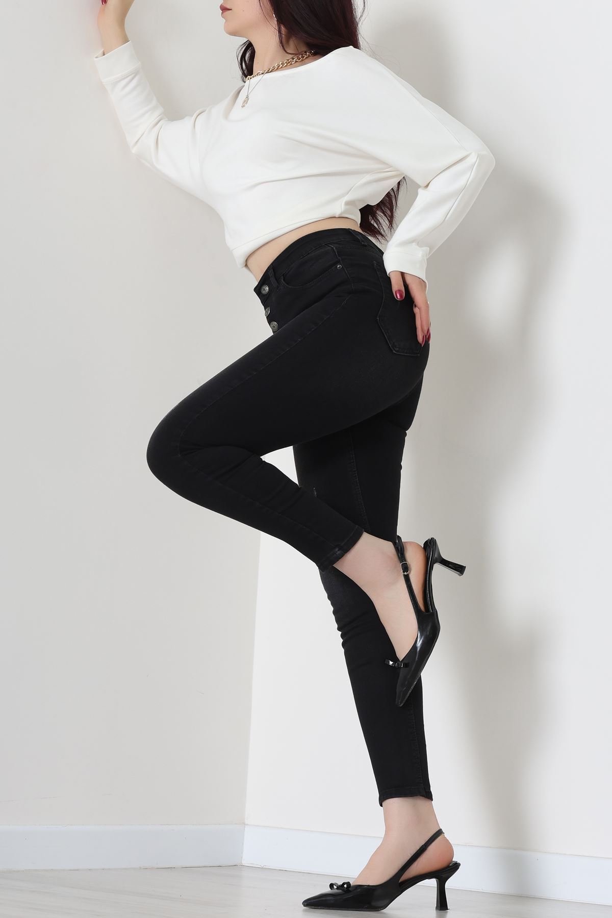 Düğmeli Dar Paça Kot Pantolon Koyufüme - 42700.2121.