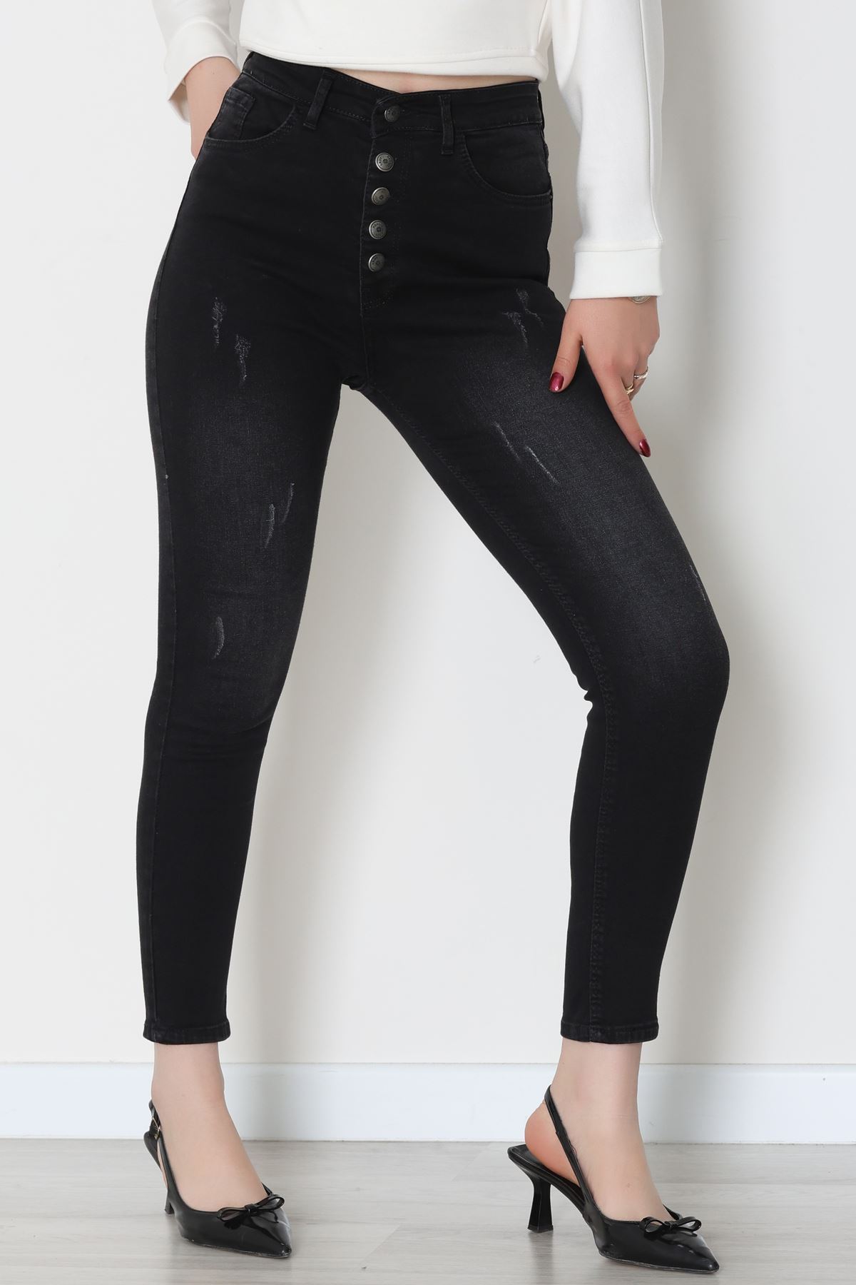 Düğmeli Dar Paça Kot Pantolon Koyufüme - 42700.2121.