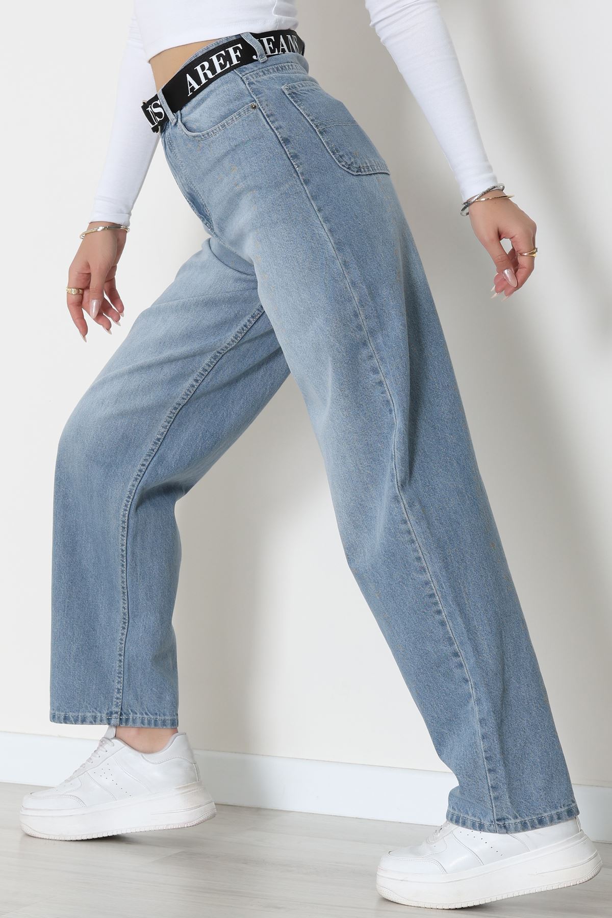 Kemerli Baggy Kot Pantolon Buzmavi - 32535.1566.