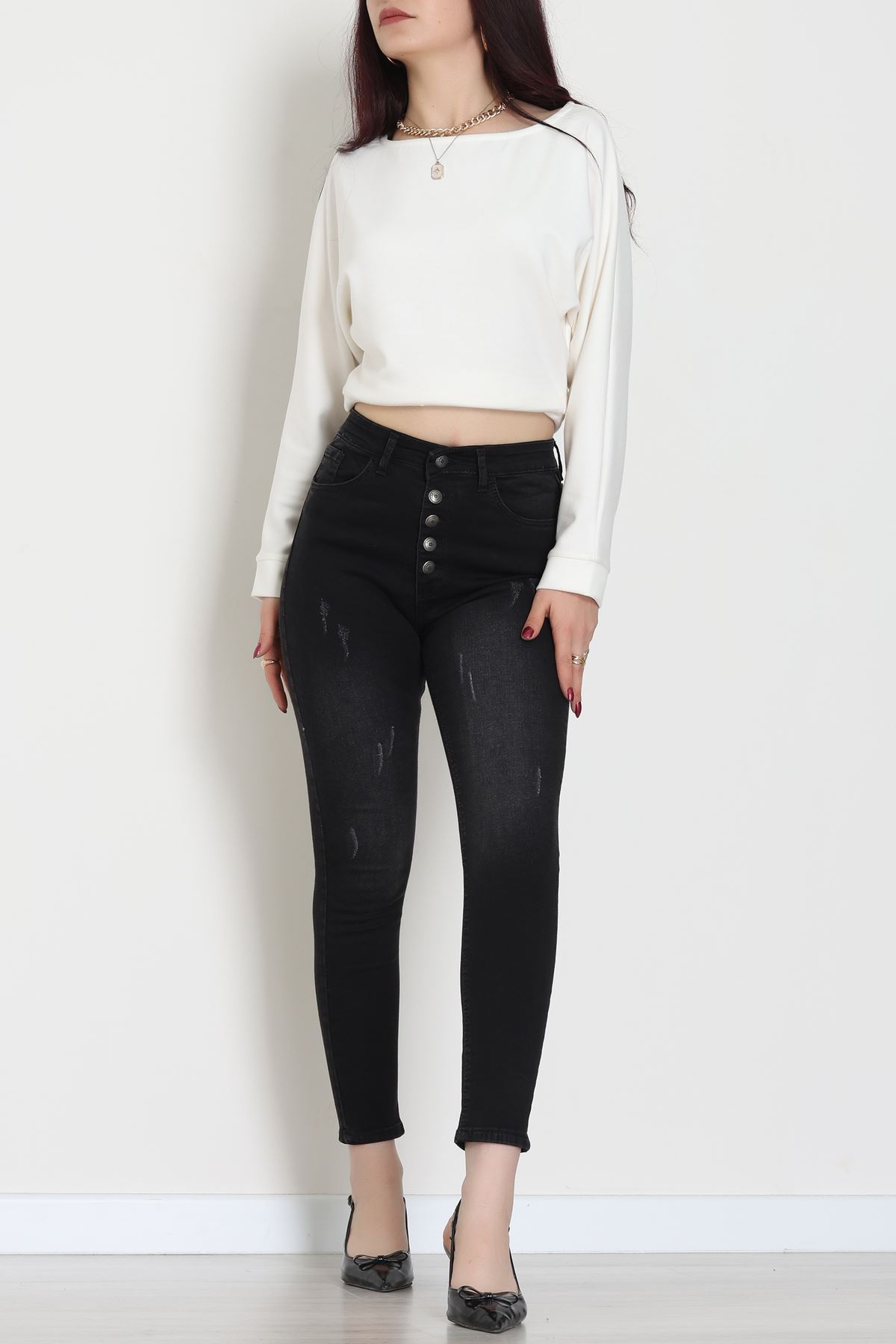 Düğmeli Dar Paça Kot Pantolon Koyufüme - 42700.2121.