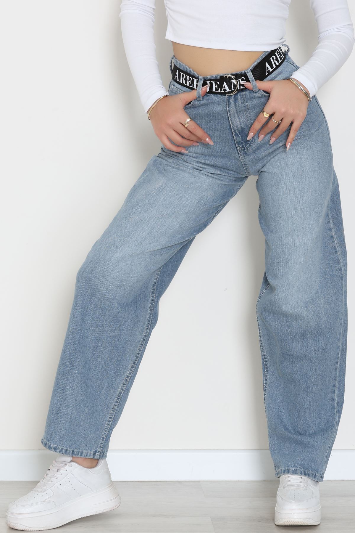 Kemerli Baggy Kot Pantolon Buzmavi - 32535.1566.